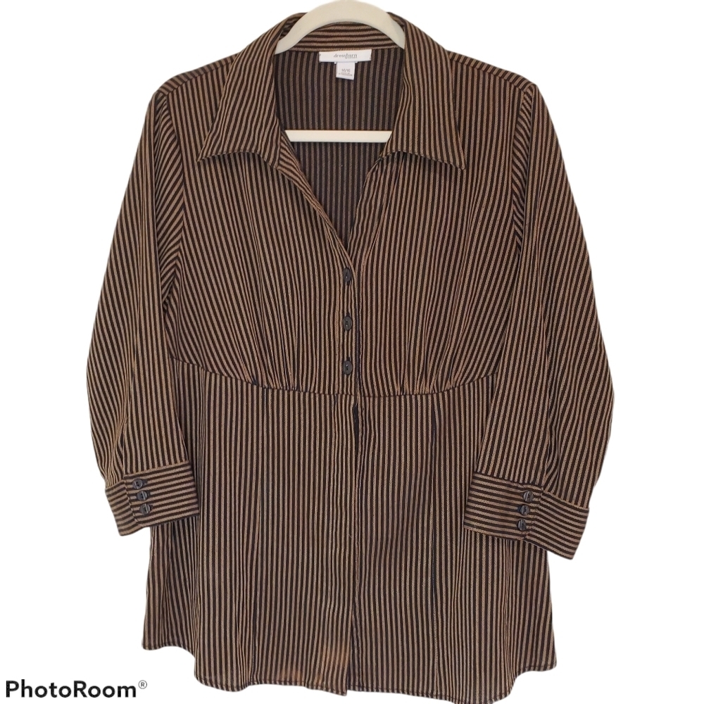 Dressbarn Woman Plus Striped Empire Waist Blouse - 3/4 Sleeve - Size 14/16